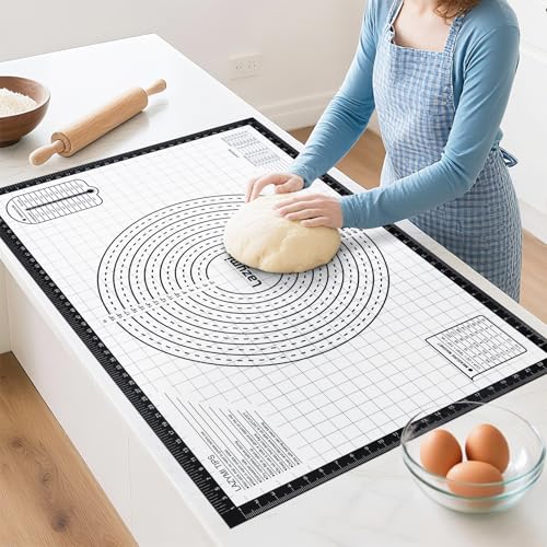 Lazymi Extra Große Backmatte Silikon: Antihafte Teigmatte 91x61 cm - Rutschfeste Backunterlage Ausrollmatte mit Messung - Groß Teigunterlage Wiederverwendbar Backen Zubehör für Teig/Fondant/Pizza/Brot