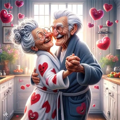 Generisch Malen Nach Zahlen Erwachsene,Paint by Numbers Adult,Cheerful Painting,Diy Handgemalt Kreativ Bastelset für Geschenk Heimdekoration (Affectionate Elderly Couple)