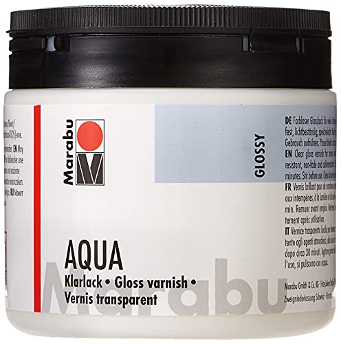 Marabu 11350075000 - Farbloser aqua Klarlack, transparent 500 ml Dose, hochglänzender Acryl-Lack auf Wasserbasis, für Hobby und Freizeit, zum Lackieren vieler Bastelarbeiten und Materialien