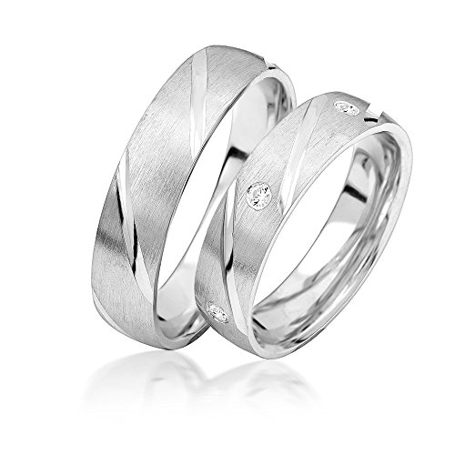 JC Trauringe 925er Sterling Silber Paar-Preis I Eheringe mit kostenfreier Gravur I Partnerringe 5 mm breit inkl. Etui I Damen-Ring mit Zirkonia-Steinen I Größe 48 bis 72 I A05-S