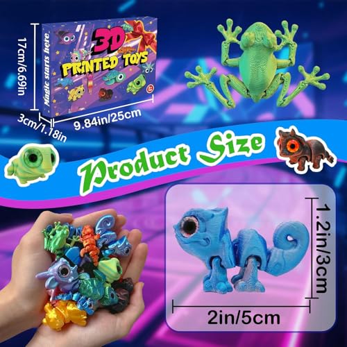 Weihnachts 3D-gedruckter Tiere Adventskalender 2025, 24 Tage Countdown Kalender Mit 24 Tieren Figuren Mit Beweglichen Gelenken, Für Kinder, Familie, Schreibtisch-dekors & Geschenke