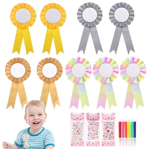 zhufubao 9 Stück Turnierschleifen, 4 Farben Turnierschleife Pferd, Rosetten für Gewinner Wiederverwendbar, Hobby Horse Rosettes mit Aquarellstiften und Diamantaufklebern für Sportveranstaltungen