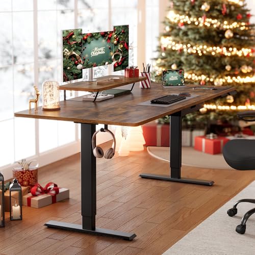 VASAGLE Höhenverstellbarer Schreibtisch, 160 x 80 cm, flexibel montierbarer Monitorständer, Schublade, USB-C-Anschluss, Erinnerung bei langem Sitzen, für Büro, vintagebraun LSD156KD01