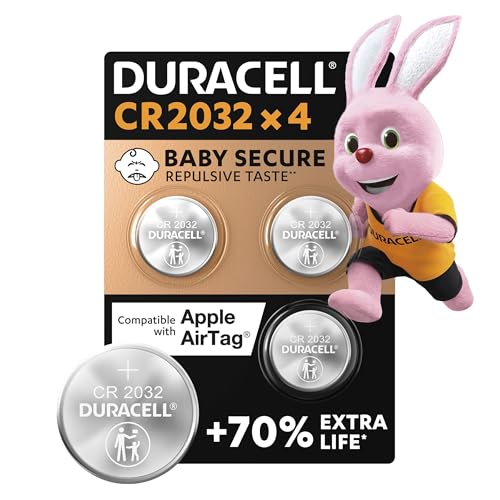Duracell CR2032 Knopfzellen, CR 2032 Lithium Knopfzelle 3 V (4 Stück), ideal für z.B. Autoschlüssel, Waagen, Fitnesstracker, medizinische Geräte