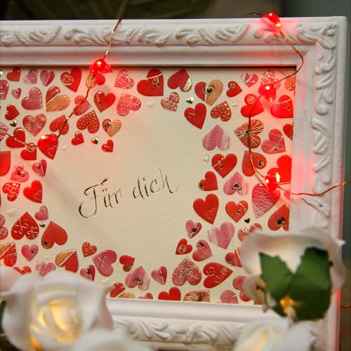 hellum LED Lichterkette Herz-en Batterie-betrieben(2AA), 20er rote Herzen mit rote LEDs Kupfer Draht Lichterkette innen, 110cm Lichtlänge für Valentinstag Hochzeit Jahrestage Muttertage Deco 570854