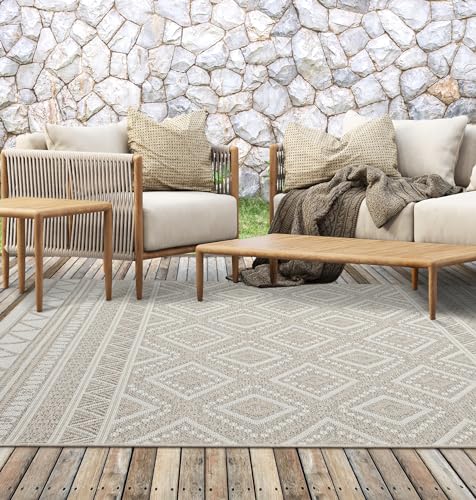 the carpet Calgary - robuster Outdoor Teppich, modernes Design, Wetterfest & UV-beständig, für Balkon, Terrasse und Wintergarten, auch für Küche oder Esszimmer geeignet, Beige, 80 x 150 cm