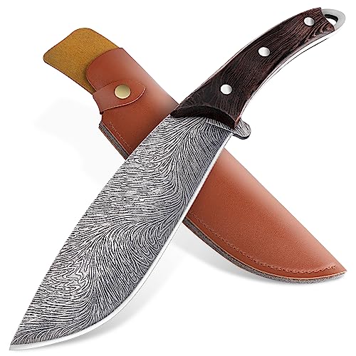 Dragon Creek Bushcraft Messer, Jagdmesser Feststehende Klinge, Großes Survival Outdoor Messer, Wandermesser mit PU Holster, ür Camping, Angeln und Bergsteigen