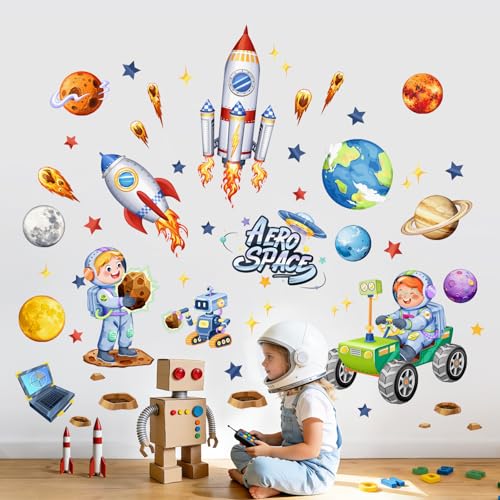 Supzone Wandtattoo Raketen Weltraum Wandsticker Kinderzimmer Jungen Wandaufkleber Planeten Sonnensystem Astronaut Auto Wanddeko für Kinderzimmer Babyzimmer Jungenzimmer Spielzimmer