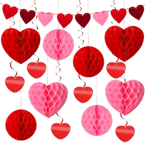 SEPGLITTER Valentinstag Deko, 15 Stück Herz Deko Wabenbälle Deko Heiratsantrag Deko Rote Rosa Herz Deko für Valentinstag Muttertag Heiratsantrag Verlobung Jahrestag