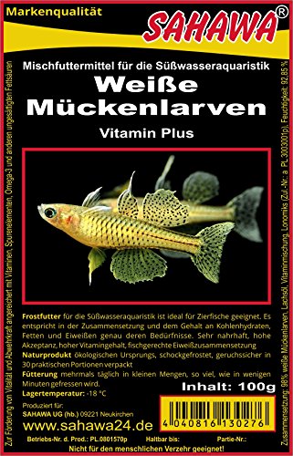 Sahawa® Weiße Mückenlarven, Frostfutter, 10 Blister a 100g verpackt mit Trockeneis -78°C, Aquarium, Aquaristik, Fischfutter, Frostfutter