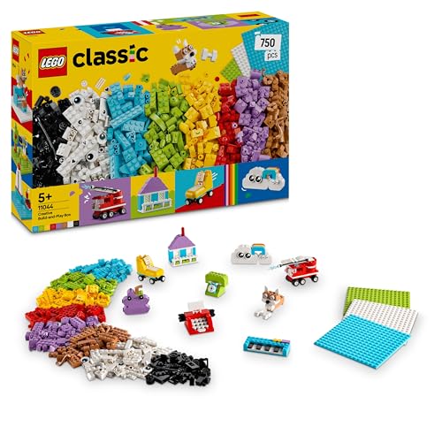 LEGO Classic Kreativset zum Bauen und Spielen - Set mit bunten Bausteinen - Baue EIN Haus, Hund, Löschauto, Klaviertastatur und Regenbogen - Bastelset für Jungen & Mädchen ab 5 Jahren 11044