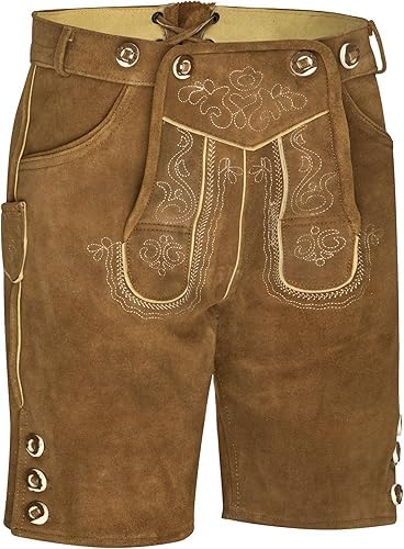 TR Martha Premium Lederhose für Herren - Elegante Trachtenhose Gr.46-60 - Kurze Trachten Lederhose mit Träger für Männer - Oktoberfest Hose (48, Hellbraun)