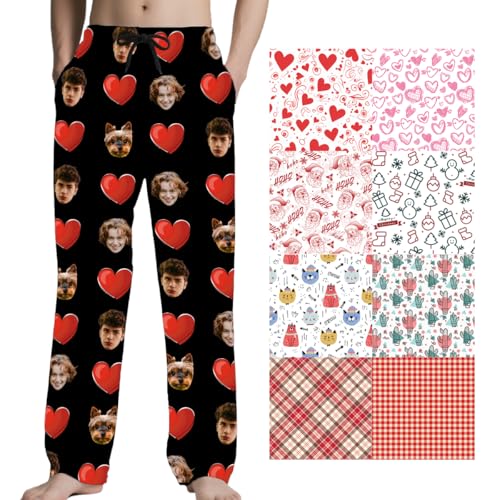 ERICAT Personalisiert schlafhose – selbst gestalten Loungewear Personalisierte pyjamahose für Herren & Damen,Design hinzufügen, Lustiges Foto Partner-Gesichtsfoto, schlafanzughose lang Geschenke