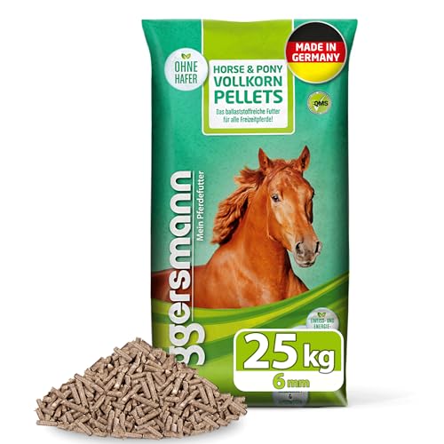 Eggersmann Mein Pferdefutter Horse & Pony Vollkorn Pellets 6 mm 25 kg – Ergänzungsfutter für Freizeitpferde – Ideal als alleiniges Krippenfutter – Eiweißreduziertes Pferdefutter ohne Hafer