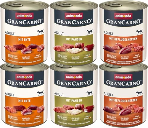 animonda GranCarno Adult Deftige Variation (6 x 800 g), Hundenassfutter für ausgewachsene Tiere, Nassfutter für Hunde mit 100% frischen, fleischlichen Zutaten, Hundefutter ohne Getreide