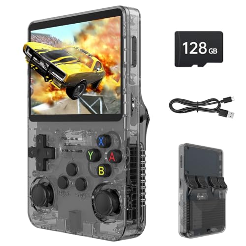 Febotak R36S Retro-Handheld-Spielkonsole, 3,5-Zoll-IPS-Bildschirm, 128 GB Speicher, über 40.000 Spiele, basierend auf LINXU Open Source ARKOS, 3500-mAh-Akku (Schwarz)