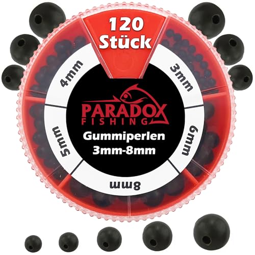 Paradox Fishing Gummiperlen Set 3mm-8mm I 120 Stück I Gummiperlen Angeln Stopper-Perle zum Angeln Perle Angeln Angelzubehör - perfekt mit Gummistopper Angeln
