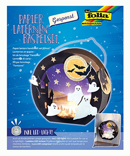folia 68102 - Laternen - Bastelset, Gespenst, inklusive Laternenstab und LED-Licht, Medium