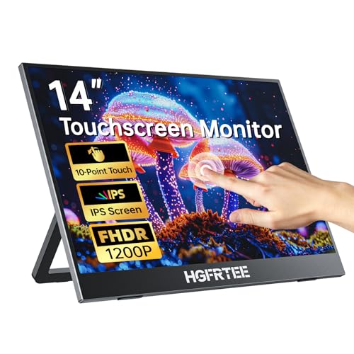HGFRTEE Monitor Portatile Touch Screen 14.1 Pollici 1920 x 1200 Schermo Portatile, IPS, sRGB 100%, USB C e Mini HDMI, VESA, supporto pieghevole