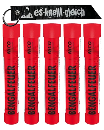 Bengalfeuer je 5 Stück in Rot Blau Gelb Grün Orange Pink Weiß von NICO Europe mit Anhänger (Rot)