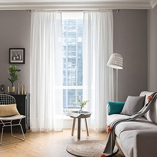 MIULEE Voile Vorhang Transparente Gardine aus Voile Einfarbig Stangendurchzug Transparent Wohnzimmer Luftig Dekoschal für Schlafzimmer 2er Set 215 x 140cm (H x B), Rod Pocket Weiß