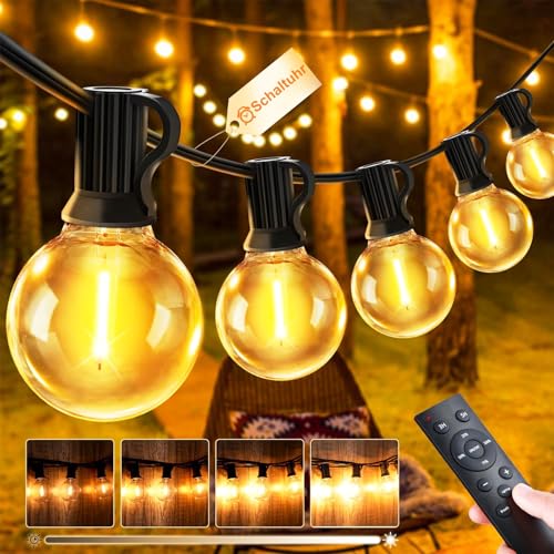 JEYMORKEY Lichterkette LED Außen Strom Outdoor - 30M 100FT G40 Glühbirnen Garten Beleuchtung Balkon Lichterketten Aussen IP44 Wetterfest Pavillon String Lights mit Fernbedienung für Terrasse Party