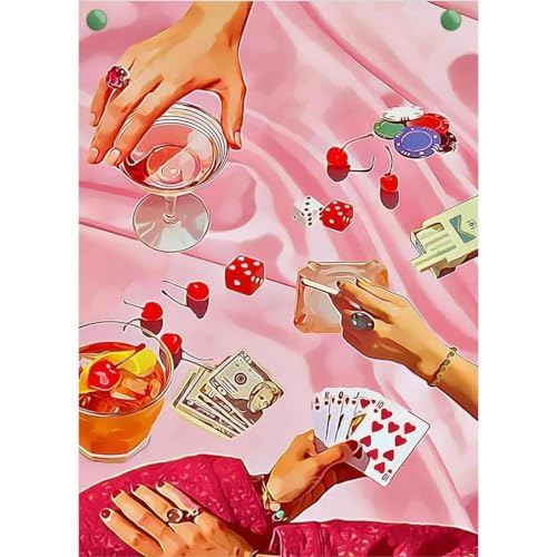 Malen Nach Zahlen Erwachsene Anfänger Retro Poker,Bastelset Erwachsene Gemälde,Kreativ Set für Erwachsene,DIY Handgemalt Ölgemälde Kit für Anfänger und Erwachsene für Geschenke 30X40cm