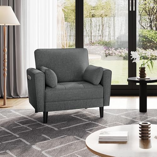 Yaheetech 1 Sitzer Sofa, Loveseat, Kleine Sofa mit 2 Kissen und Armlehnen, Moderne Leinen Couch Sofa, Couch Loungesofa Set für Wohnzimmer, Dunkelgrau