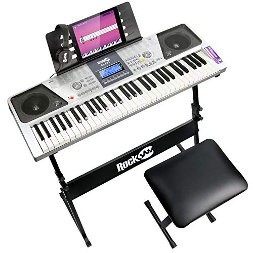 RockJam 61 Key Keyboard Piano Kit with Digital Piano Bench, Electric Piano Stand, Headphones Note Stickers & Simply Piano Lessons