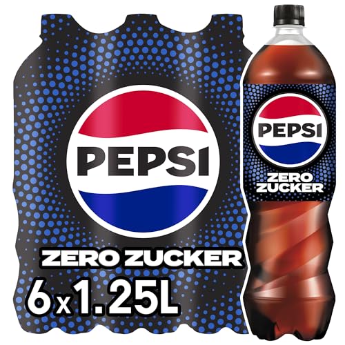 pepsi Zero Zucker, Das zuckerfreie Erfrischungsgetränk von Pepsi ohne Kalorien, Koffeinhaltige Cola in der Flasche, EINWEG (6 x 1.25 l) (Verpackungsdesign kann abweichen)