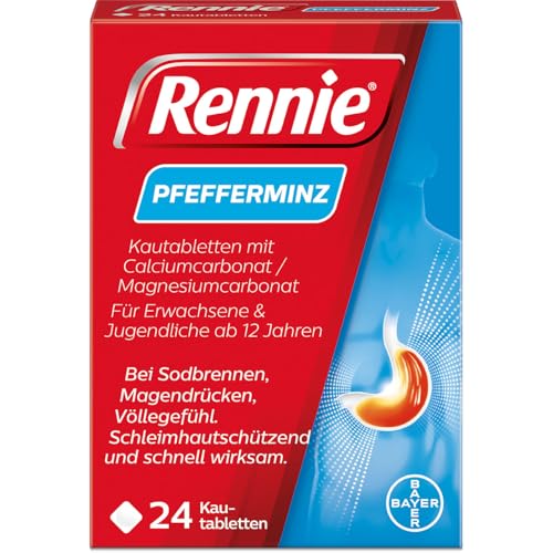 Rennie Pfefferminz lindern Sodbrennen und säurebedingte Magenbeschwerden, 24 Kautabletten