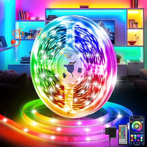 LED Streifen 20m, RGB LED Strip mit Fernbedienung& APP& Musik Sync, RGB Lichtband Leiste Dimmbar Farbwechsel, Bluetooth Lichtleiste Selbstklebend, Lightstrip mit Timer für Gaming Zimmer/Room/Party