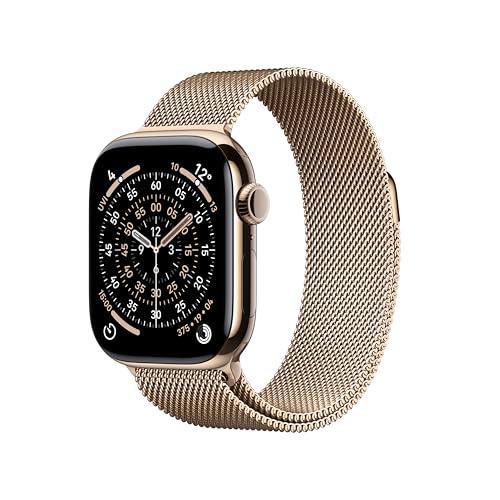 Apple Watch Series 11 GPS + Cellular 42 mm Smartwatch mit Titangehäuse in Gold und Milanaise Armband in Gold, Schlafindex, Fitnesstracker, Gesundheitsüberwachung, Always-On Display, Wasserschutz