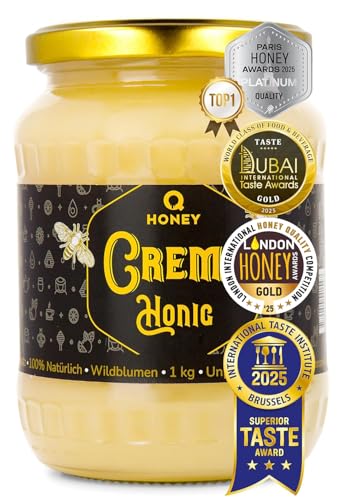 Offiziell als Top 1 Honig 2025 Ausgezeichnet – Weicher, Reiner, Roher & Cremig gerührter Wildblumenhonig 1kg – Gewinner Paris Platin 2025, Superior Taste Brüssel & London Honey Gold Award
