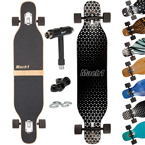 Mach1 Bambus Longboard mit Keramik Kugellager + T-Tool - Skateboard Drop Through Cruiser Komplettboard - 2853