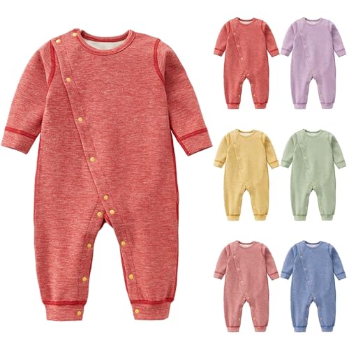 Baby Mädchen Jungen Schlafstrampler Langarm Warm Strampler Neugeborene Schlafanzug mit Knöpfen Schlafoverall Einfarbig Baumwolle Pyjama Gefütterte Ohne Füße (Purple, 6-12 Months)