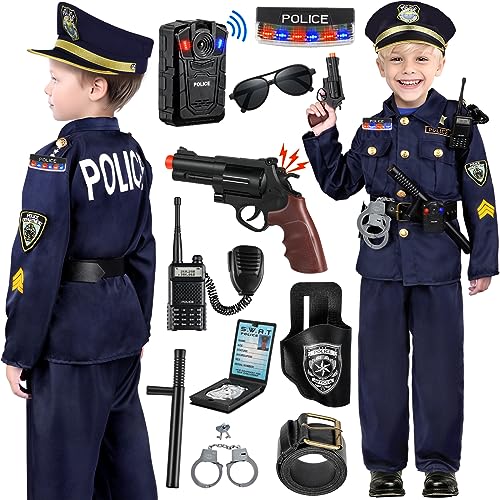 INNOCHEER Polizei Kostüm für Kinder, Spielzeug für Jungen, Halloween Karneval (Upgrade-Zubehör, Large-(8-10 Jahre))
