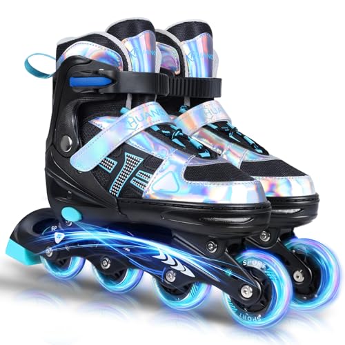Adjustable Inline Roller Skates-Blades Roller Skates for Girls and Boys with Light Up Wheel, ABEC 7 Bearings, High-Rebound PU Wheels, Aluminium Chassis, for Outdoor, Indoor, Children, Adults (L)