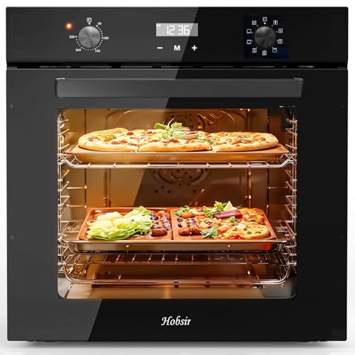 Hobsir Einbauofen 60cm, 60L Großraum-Backofen mit 9 Funktionen