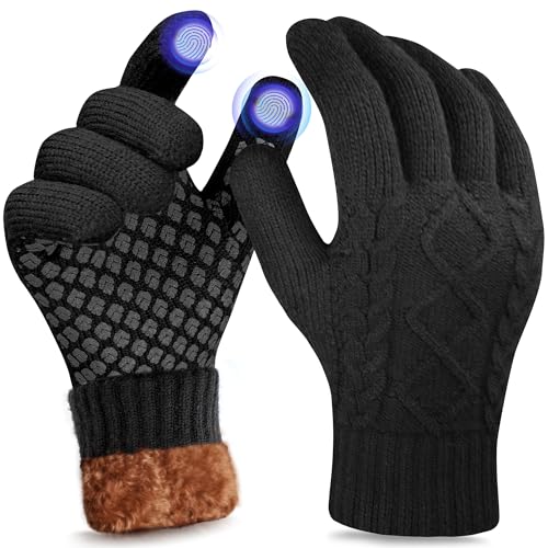 Origem Winter Thermal Gloves for Men and Women, Knit Fleece Lined Touch Screen Anti-Slip Warm Gloves, Cold Weather Driving Running Cycling Gloves for Outdoor Commute