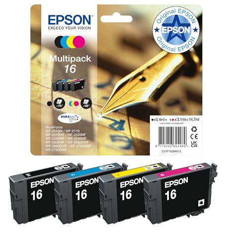Epson Original 16 Tinte Füller (WF-2630WF, WF-2650DWF, WF-2660DWF, WF-2750DWF, WF-2760DWF), Multipack 4-farbig