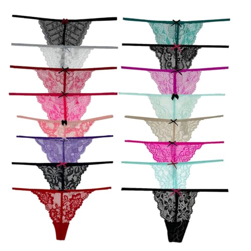 COLOROSES 6er-Pack Spitzen-Tangas für Damen mit G-String, Keine sichtbaren Höschen, sexy Unterwäsche, Verschiedene Spitzenmuster und Farben, Größe M