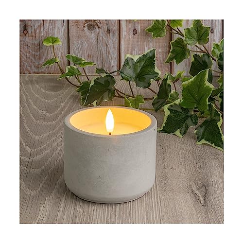 Ideen mit Herz LED-Echtwachskerze | in dekorativem Beton-Gefäß | batteriebetrieben | Timer-Funktion: 6 Stunden AN | 18 Stunden AUS | (rund)