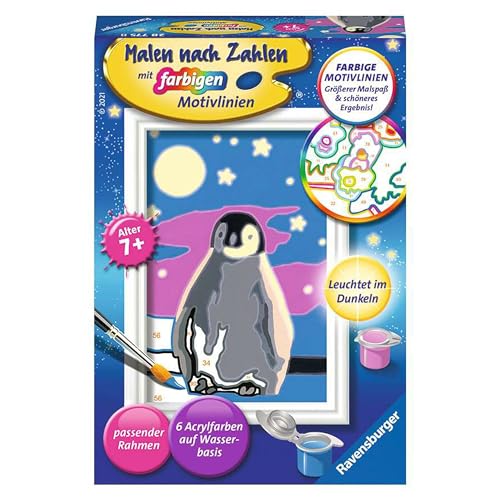 Ravensburger CreArt 28775 - Kleiner Pinguin - Malen nach Zahlen ab 7 Jahre, Malset mit Rahmen, Pinsel und Acrylfarben, Geschenk für Mädchen und Jungen, Leuchtet im Dunkeln