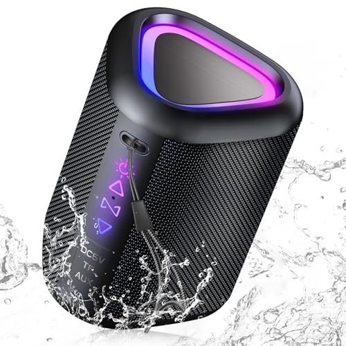 aowoka Bluetooth Lautsprecher mit Licht, 2025 Musikbox Tragbarer Box, Bluetooth 5.4, 30 St, Verbesserter Bass, IPX7 Wasserdicht, Outdoor Lautsprecher für Reisen, Sport, Party, Radfahren.