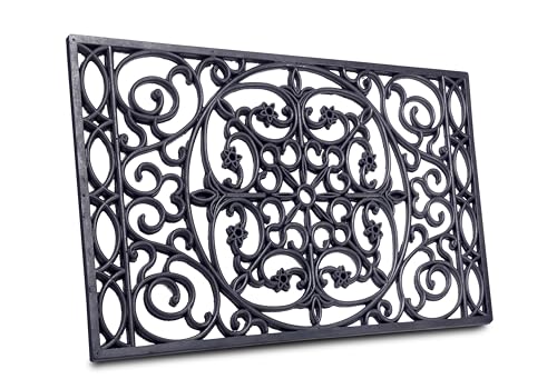 Hanse Home Fußmatte Gummi 45x75cm - rutschfest und Wetterfest - Outdoor Schmutzfangmatte Gusseisen-Optik für Innen und Außen - Fußabtreter Ornamente für Flur, Terrasse, Eingangsbereich - 45x75cm