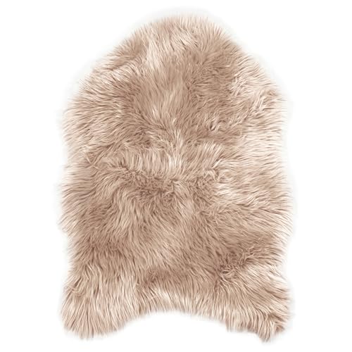 Wölkchen Teppich aus Lammfell, Wohn- und Schlafzimmer, Deko, Schaffell als Tagesdecke und Sitzkissen, Fell für Stuhl, Sofa und Bett, Beige, 55 x 80 cm