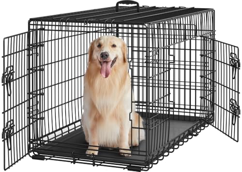 Yaheetech Hundekäfig 107 x 60 x 66 cm klappbar mit Trennwand, 2 Türen, Hundebox für zuhause mit ausziehbare Bodenschale, Transportkäfig Auto, Hundetransportbox Drahtkäfig für Hunde Welpe, XL, Schwarz