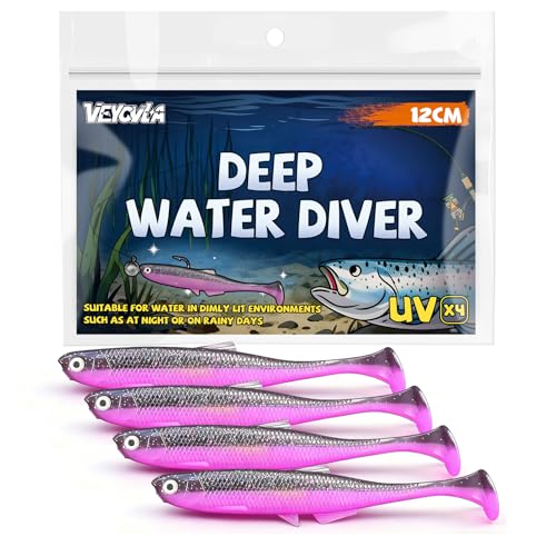 VEYCVLA Fishing Gummifische Zander barsch 12 cm 4 Stück Gummiköder Zander-Angeln-Softbait Angelköder,Gummi Fische Gummifisch Set Zander-Gummifisch Zander Köder