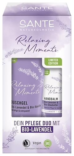 SANTE Naturkosmetik Geschenkset Lavendel Limited Edition (X-Mas), entspannendes Pflege-Duo mit Bio-Lavendel & Vanille, ideal als Geschenk für Weihnachten, Duschgel 200ml & Handbalm 75ml